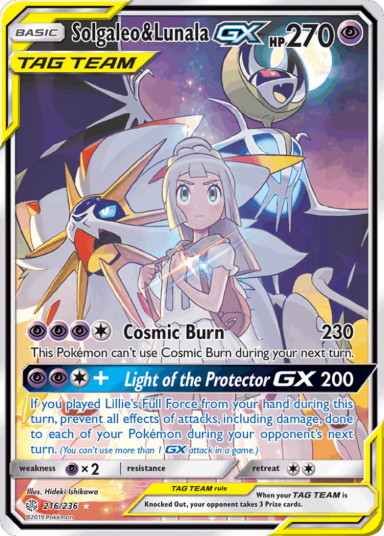 Solgaleo & Lunala-GX #216 from Cosmic Eclipse - Rare Ultra - Illustrated by Hideki Ishikawa