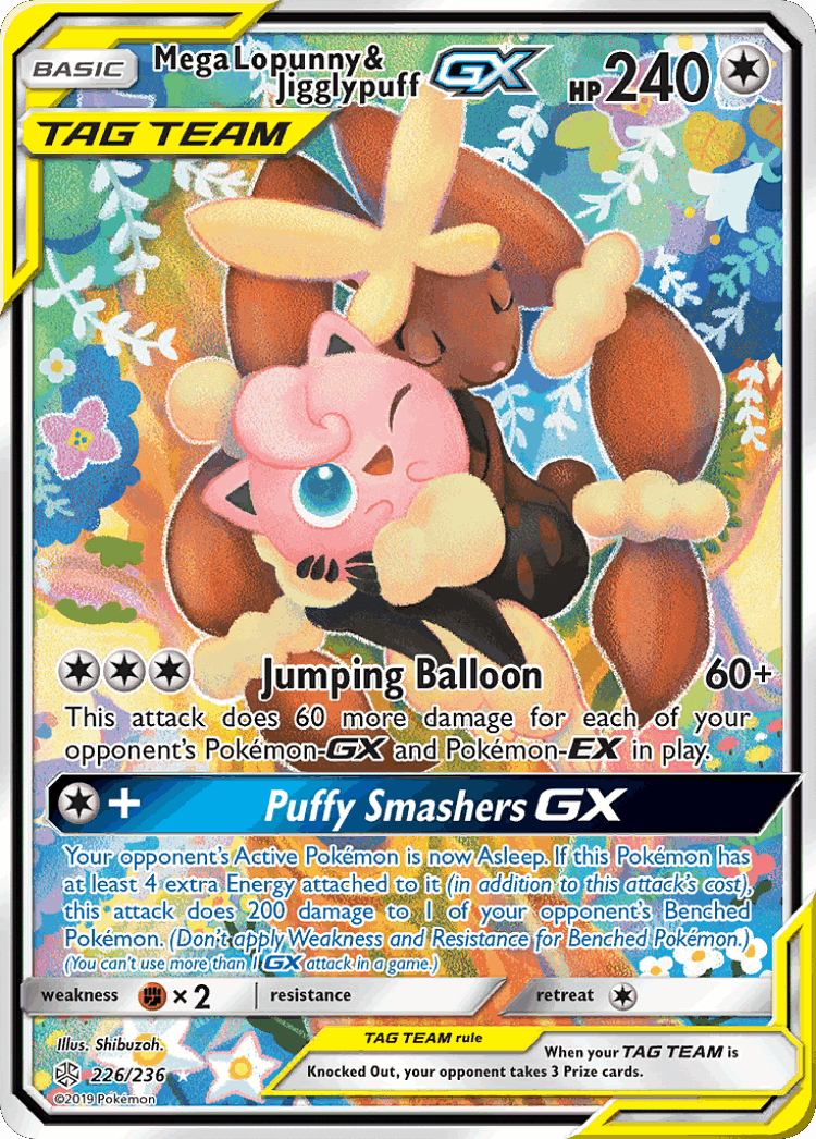 Mega Lopunny & Jigglypuff-GX #226 from Cosmic Eclipse - Rare Ultra - Illustrated by Shibuzoh.