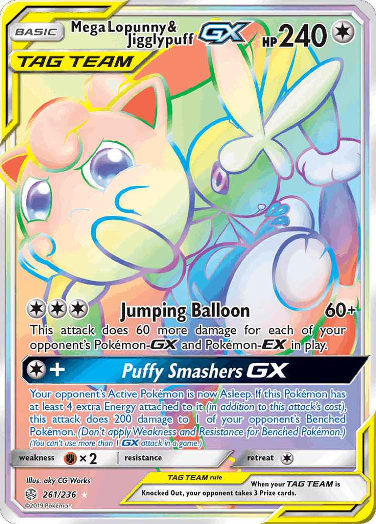 Mega Lopunny & Jigglypuff-GX #261 from Cosmic Eclipse - Rare Rainbow - Illustrated by aky CG Works