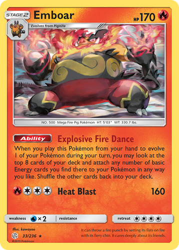 Emboar #33 from Cosmic Eclipse - Rare - Illustrated by kawayoo