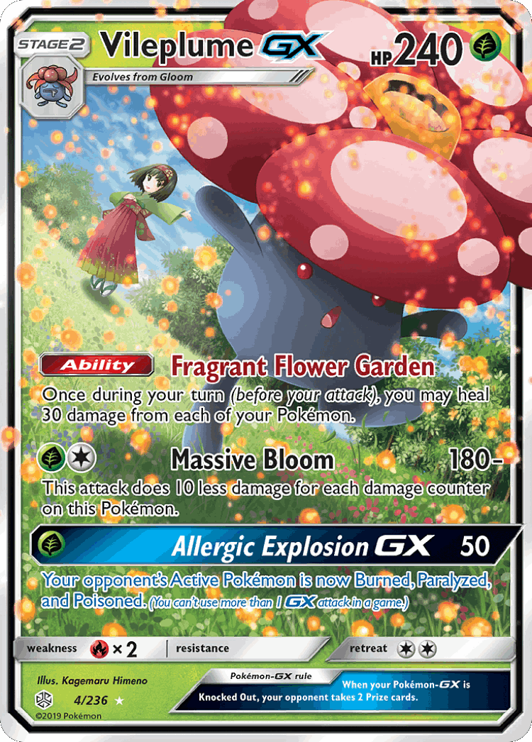 Vileplume-GX #4 from Cosmic Eclipse - Rare Holo GX - Illustrated by Kagemaru Himeno