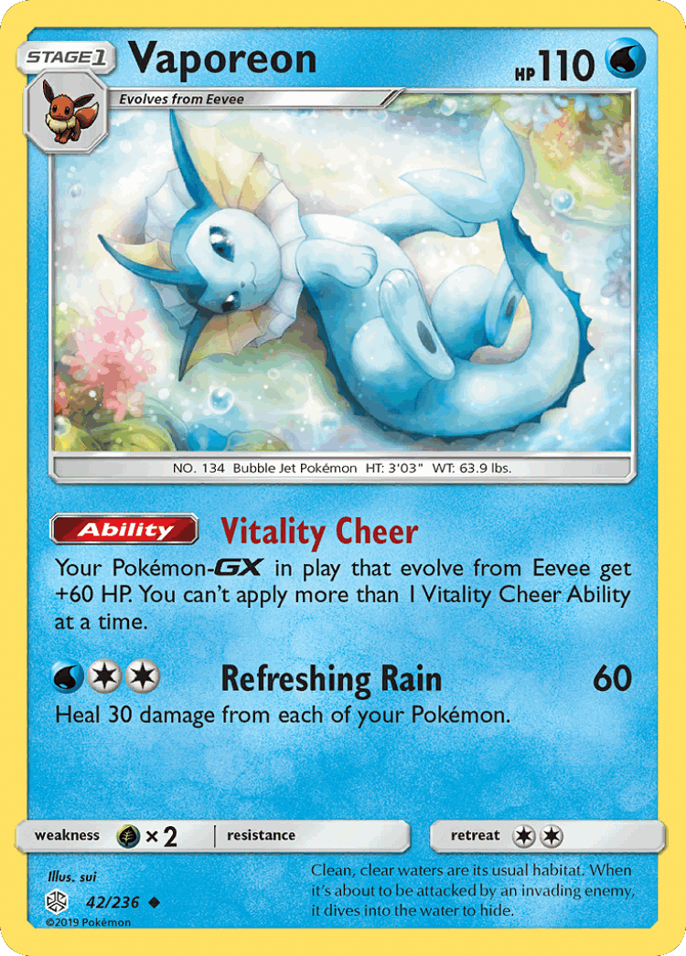 Vaporeon #42 from Cosmic Eclipse - Uncommon - Illustrated by sui