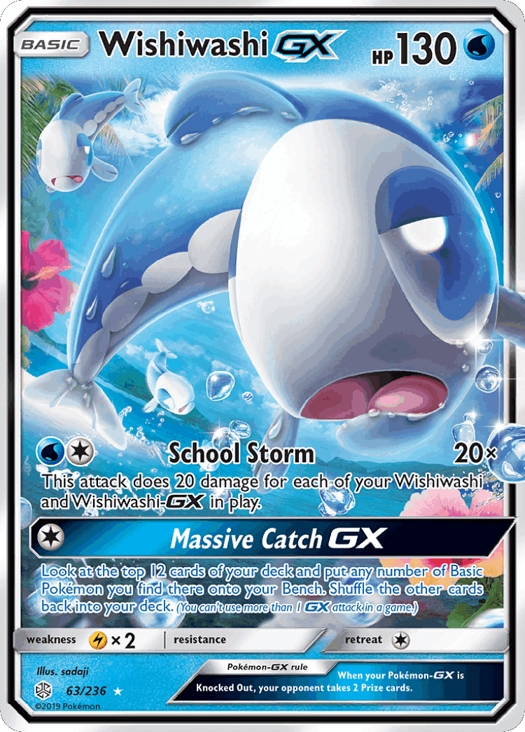 Wishiwashi-GX #63 from Cosmic Eclipse - Rare Holo GX - Illustrated by sadaji