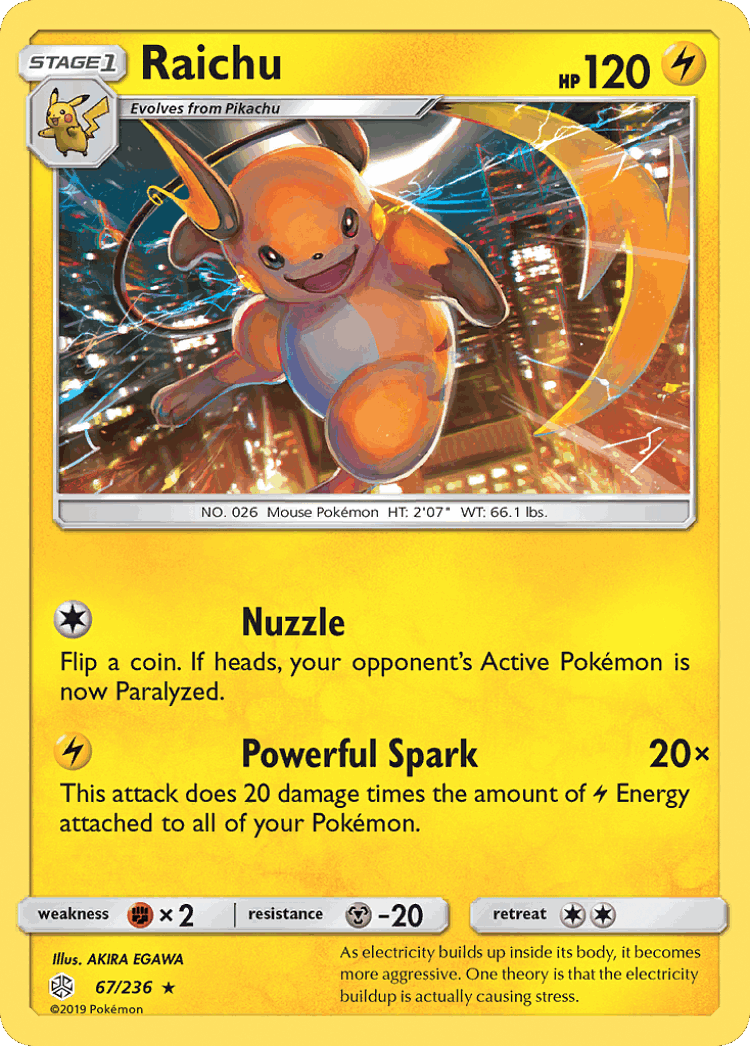 Raichu #67 from Cosmic Eclipse - Rare - Illustrated by AKIRA EGAWA