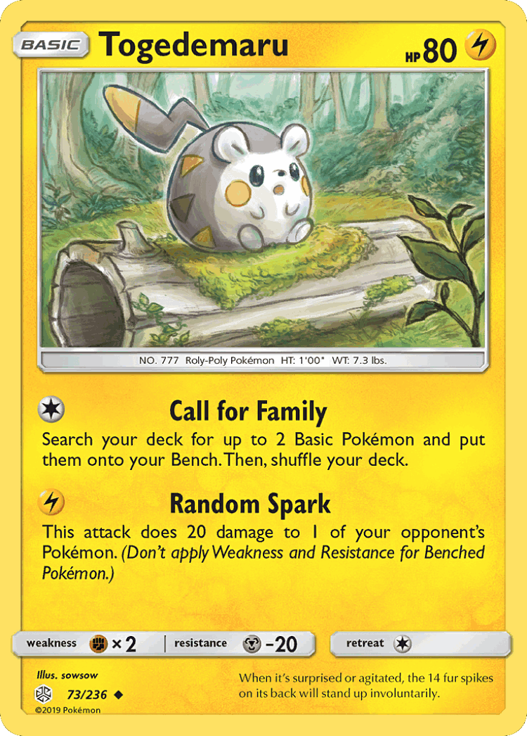 Togedemaru #73 from Cosmic Eclipse - Uncommon - Illustrated by sowsow