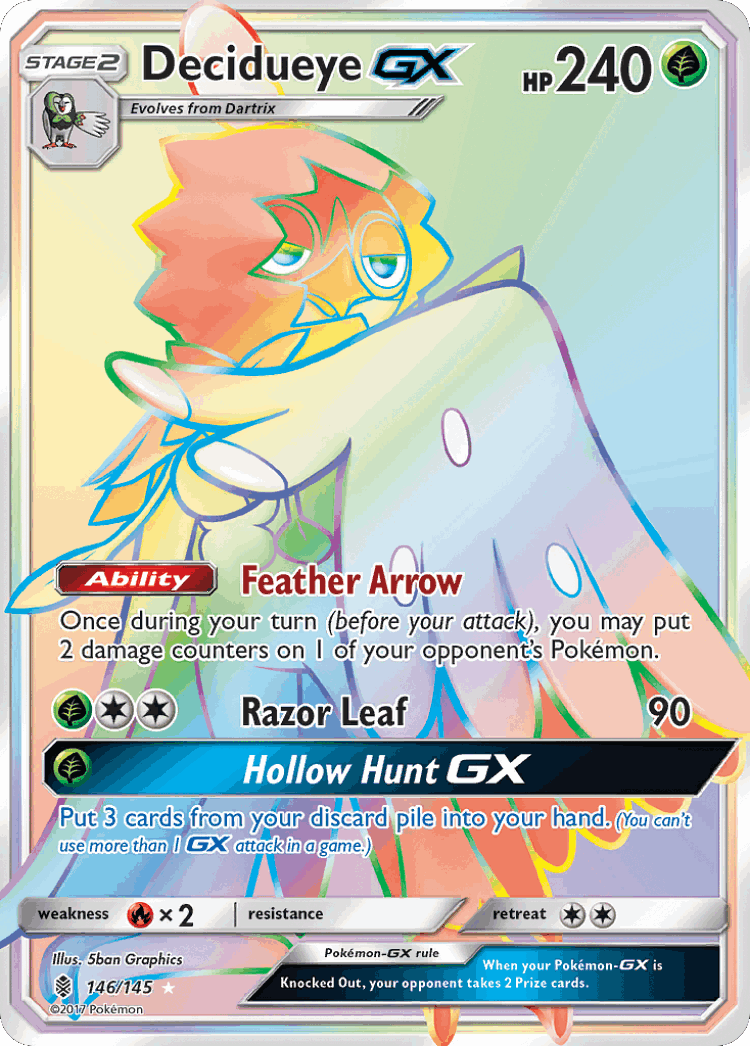Decidueye-GX #146 from Guardians Rising - Rare Rainbow - Illustrated by 5ban Graphics