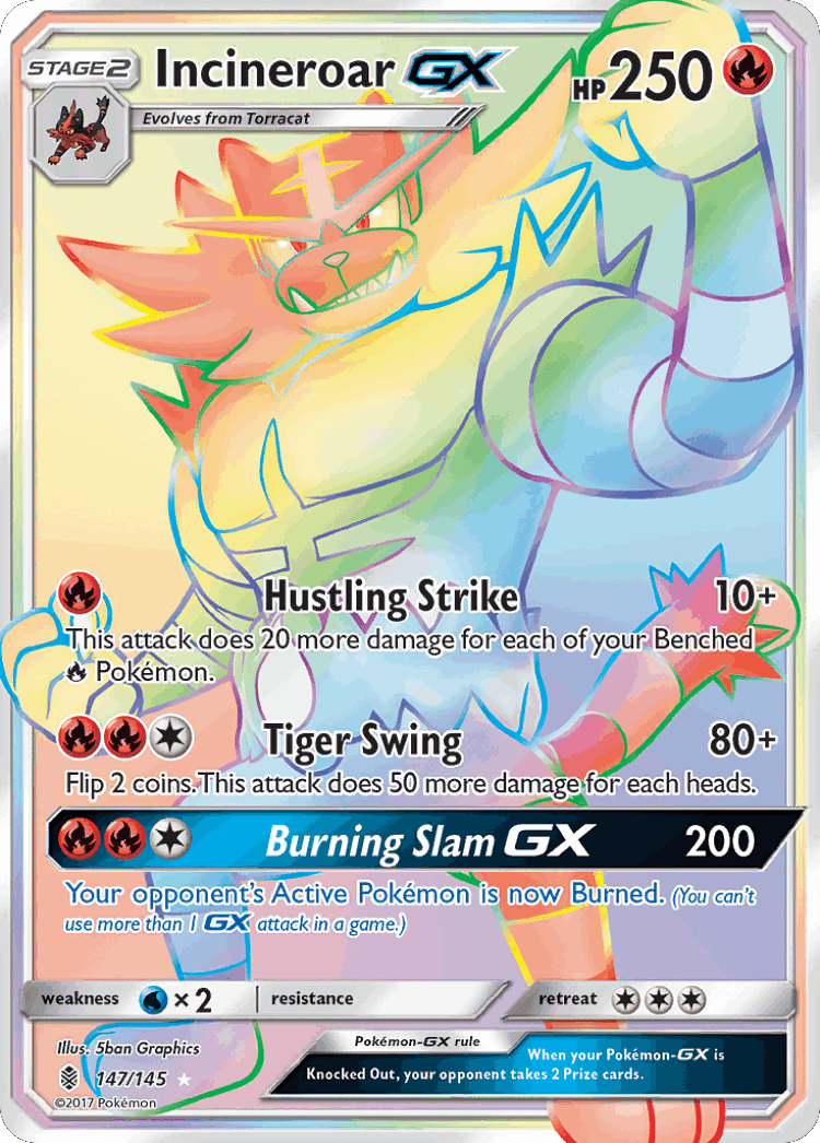 Incineroar-GX #147 from Guardians Rising - Rare Rainbow - Illustrated by 5ban Graphics