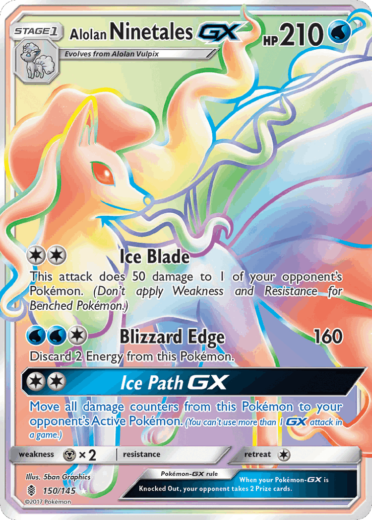 Alolan Ninetales-GX #150 from Guardians Rising - Rare Rainbow - Illustrated by 5ban Graphics