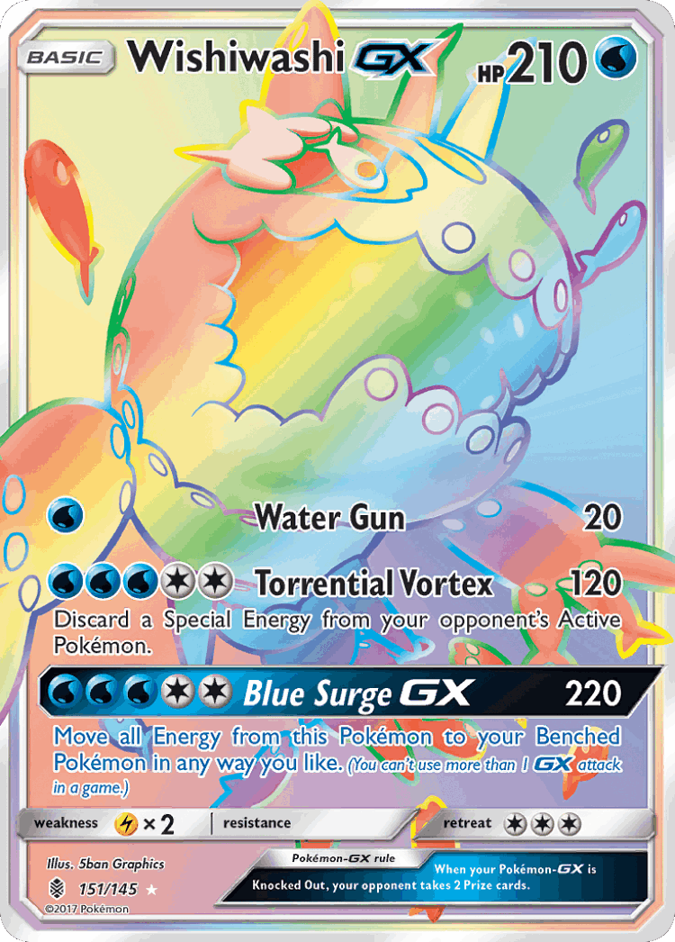 Wishiwashi-GX #151 from Guardians Rising - Rare Rainbow - Illustrated by 5ban Graphics