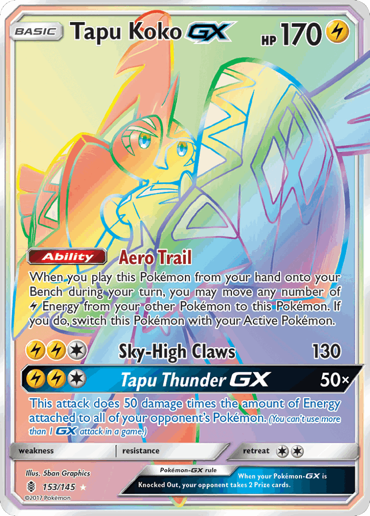 Tapu Koko-GX #153 from Guardians Rising - Rare Rainbow - Illustrated by 5ban Graphics