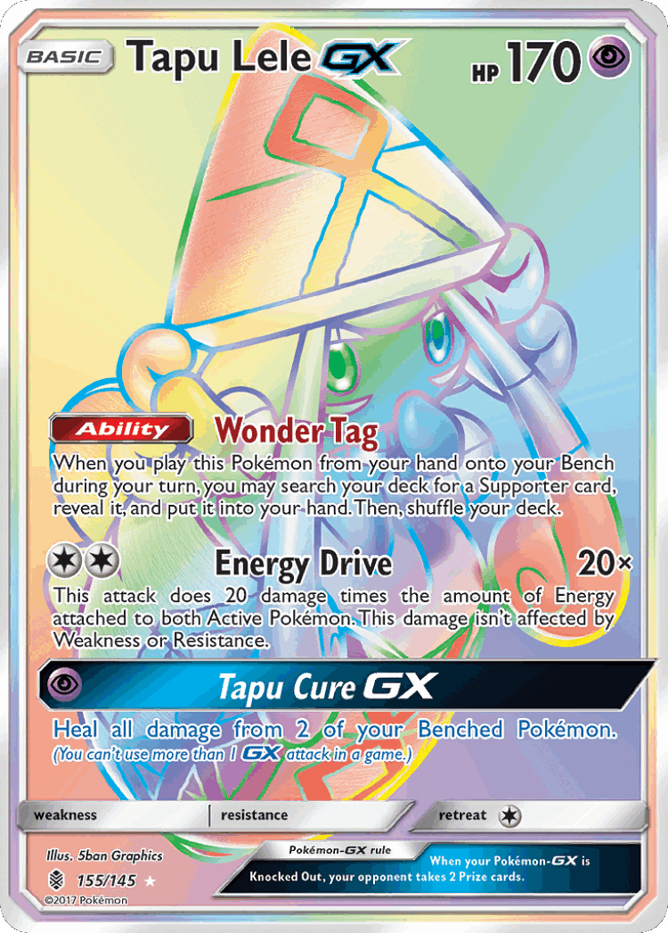 Tapu Lele-GX #155 from Guardians Rising - Rare Rainbow - Illustrated by 5ban Graphics
