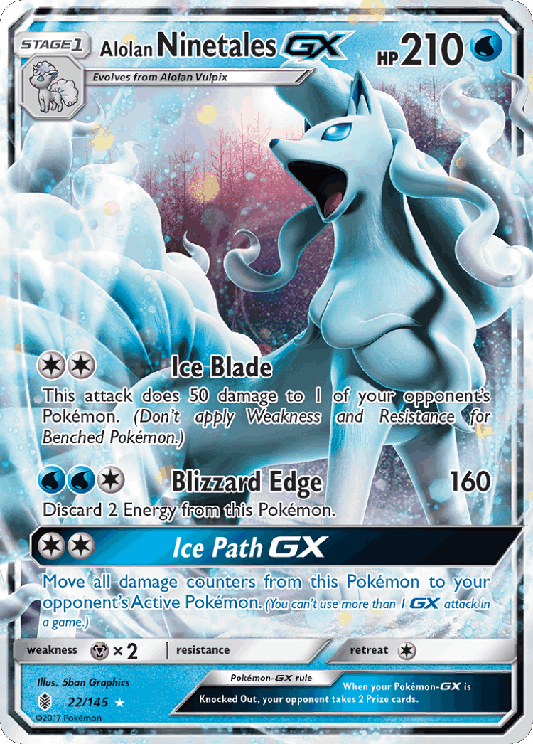 Alolan Ninetales-GX #22 from Guardians Rising - Rare Holo GX - Illustrated by 5ban Graphics