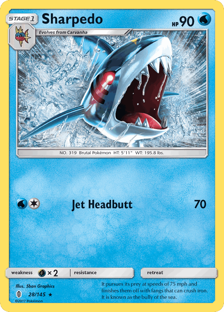 Sharpedo #28 from Guardians Rising - Rare - Illustrated by 5ban Graphics