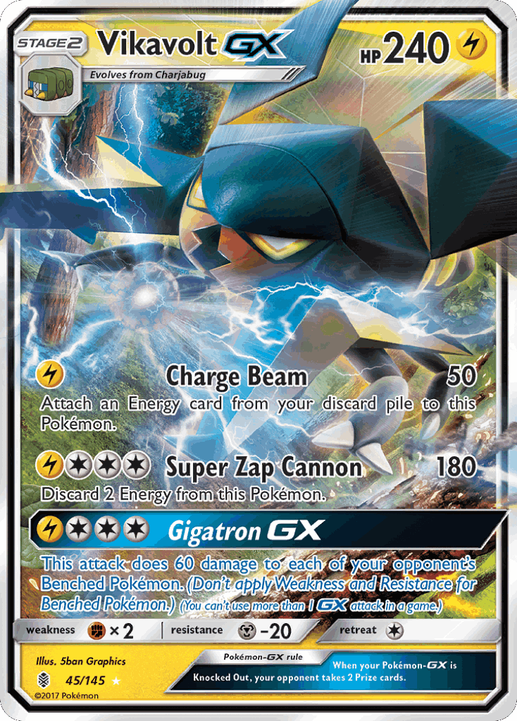 Vikavolt-GX #45 from Guardians Rising - Rare Holo GX - Illustrated by 5ban Graphics
