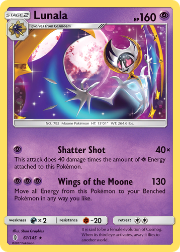 Lunala #61 from Guardians Rising - Rare - Illustrated by 5ban Graphics