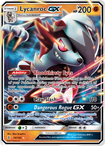 Lycanroc-GX #74 from Guardians Rising - Rare Holo GX - Illustrated by 5ban Graphics