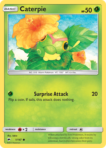 Caterpie #1 from Burning Shadows - Common - Illustrated by Sekio