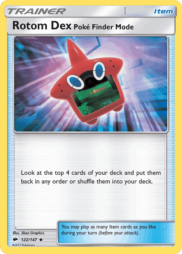 Rotom Dex Poké Finder Mode #122 from Burning Shadows - Uncommon - Illustrated by 5ban Graphics
