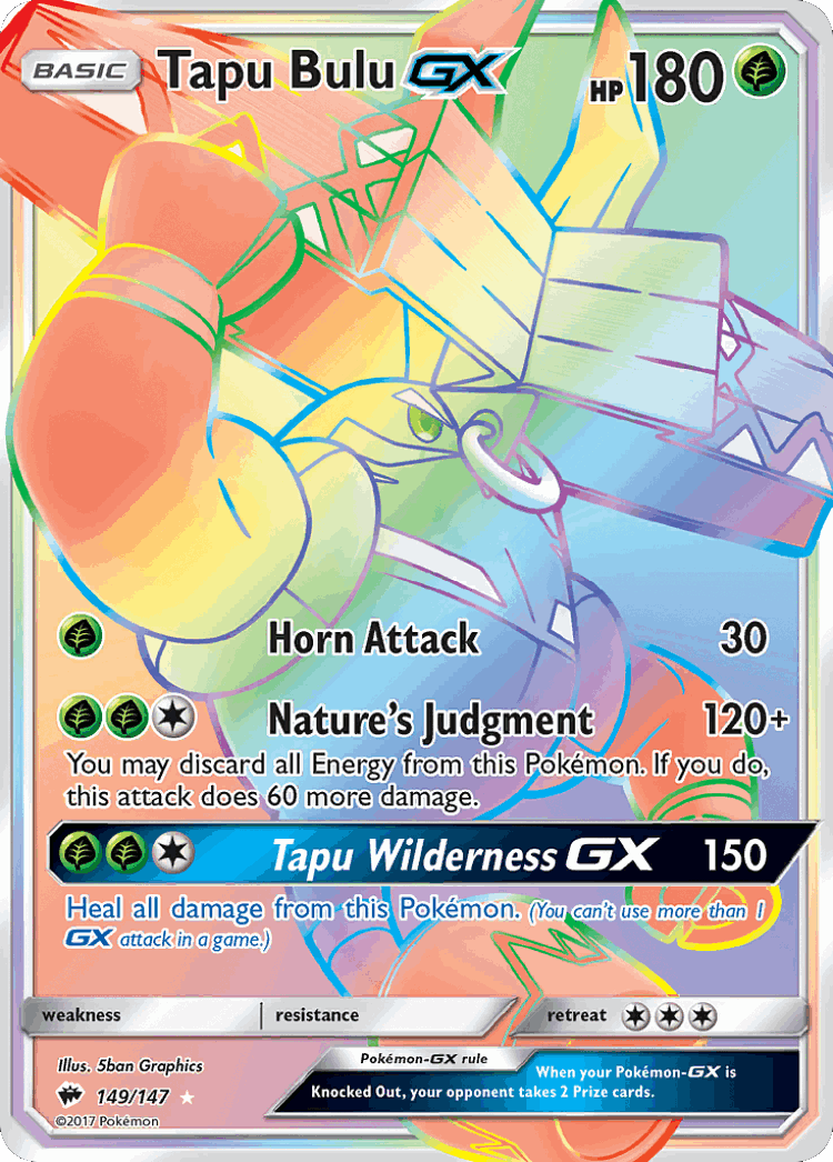 Tapu Bulu-GX #149 from Burning Shadows - Rare Rainbow - Illustrated by 5ban Graphics