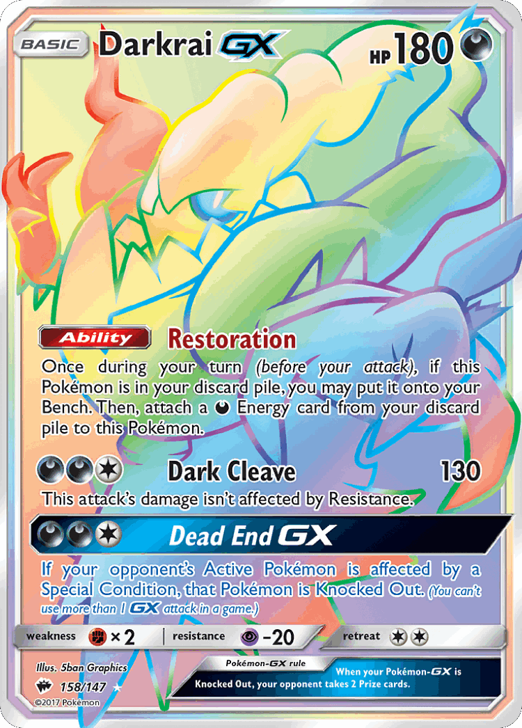 Darkrai-GX #158 from Burning Shadows - Rare Rainbow - Illustrated by 5ban Graphics