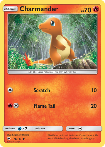 Charmander #18 from Burning Shadows - Common - Illustrated by Kagemaru Himeno