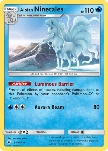 Alolan Ninetales #28 from Burning Shadows - Rare - Illustrated by Mitsuhiro Arita
