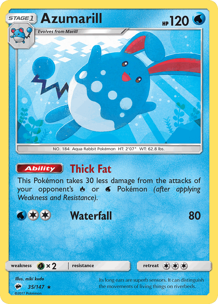 Azumarill #35 from Burning Shadows - Rare - Illustrated by miki kudo