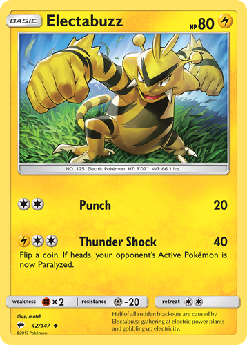 Electabuzz #42 from Burning Shadows - Uncommon - Illustrated by match