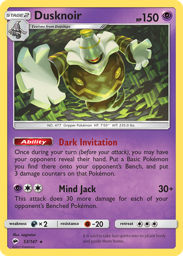 Dusknoir #53 from Burning Shadows - Rare Holo - Illustrated by nagimiso
