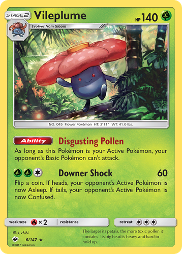 Vileplume #6 from Burning Shadows - Rare Holo - Illustrated by chibi