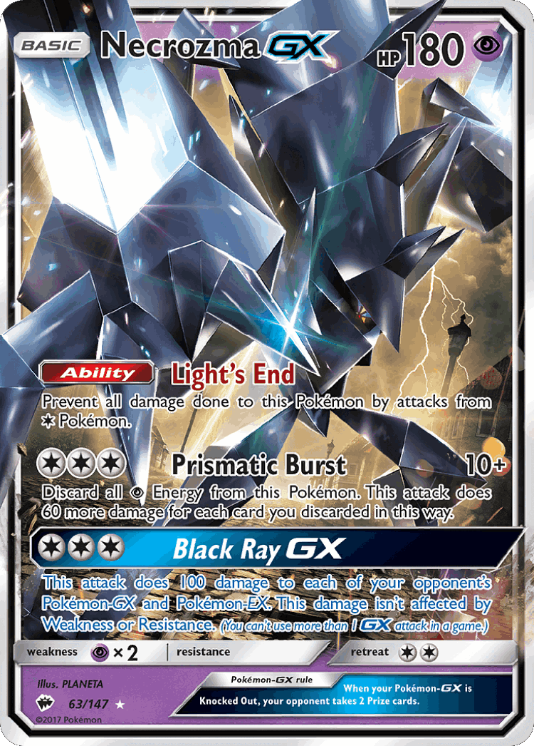 Necrozma-GX #63 from Burning Shadows - Rare Holo GX - Illustrated by PLANETA