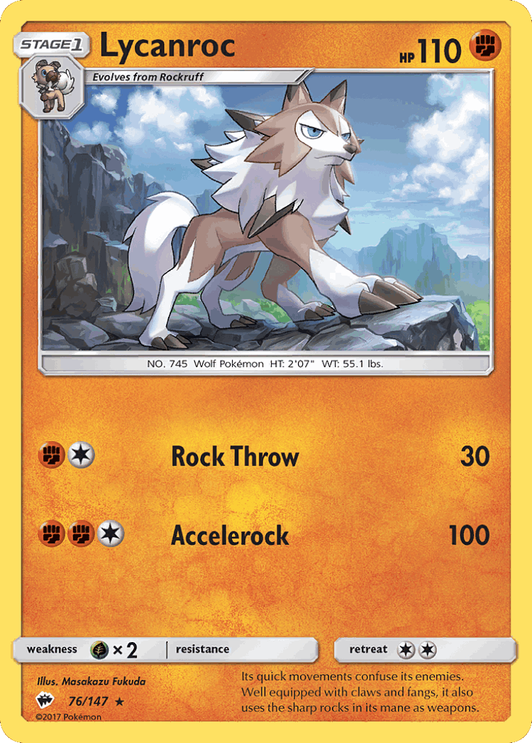 Lycanroc #76 from Burning Shadows - Rare - Illustrated by Masakazu Fukuda