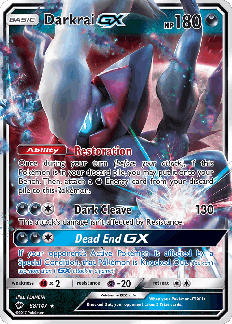 Darkrai-GX #88 from Burning Shadows - Rare Holo GX - Illustrated by PLANETA