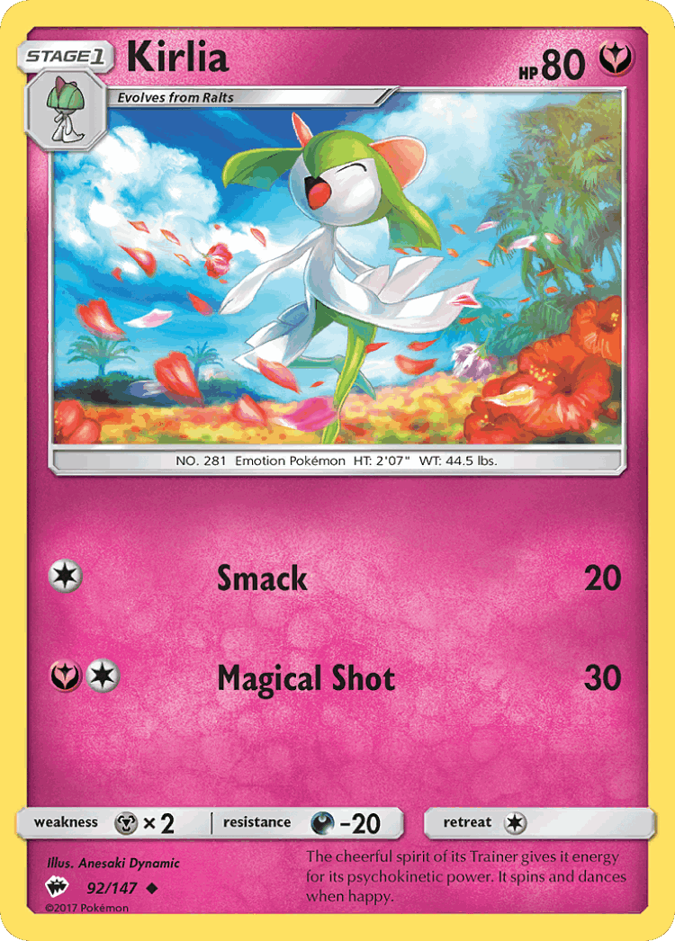 Kirlia #92 from Burning Shadows - Uncommon - Illustrated by Anesaki Dynamic