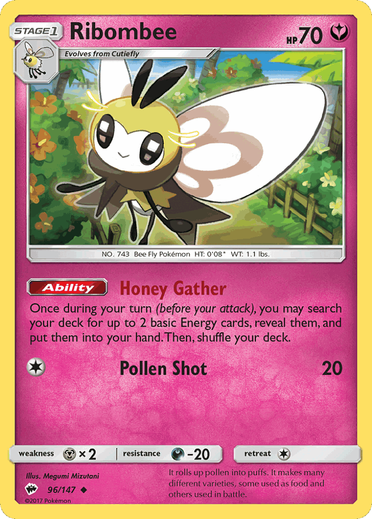 Ribombee #96 from Burning Shadows - Uncommon - Illustrated by Megumi Mizutani
