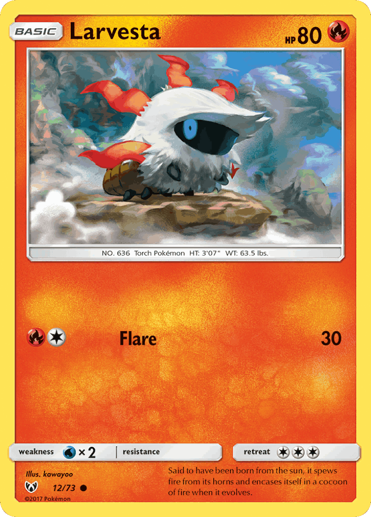 Larvesta #12 from Shining Legends - Common - Illustrated by kawayoo