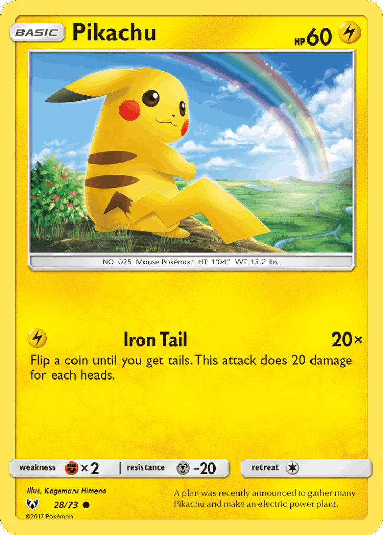 Pikachu #28 from Shining Legends - Common - Illustrated by Kagemaru Himeno
