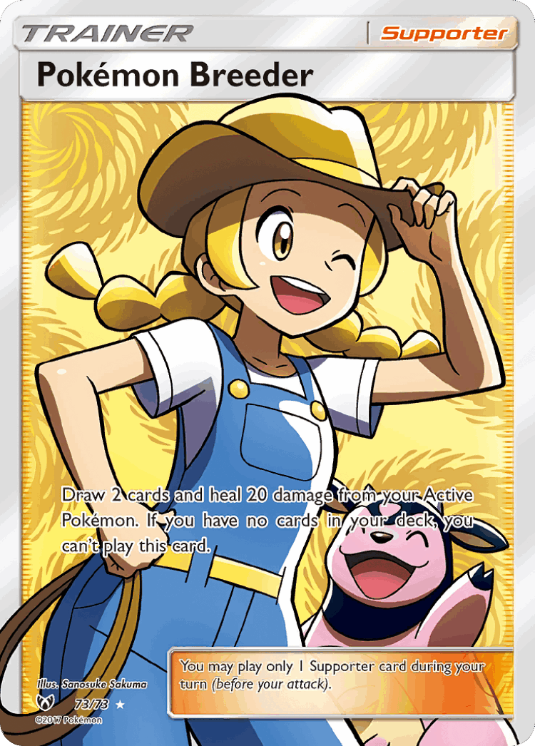 Pokémon Breeder #73 from Shining Legends - Rare Ultra - Illustrated by Sanosuke Sakuma