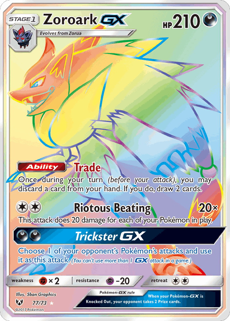 Zoroark-GX #77 from Shining Legends - Rare Rainbow - Illustrated by 5ban Graphics
