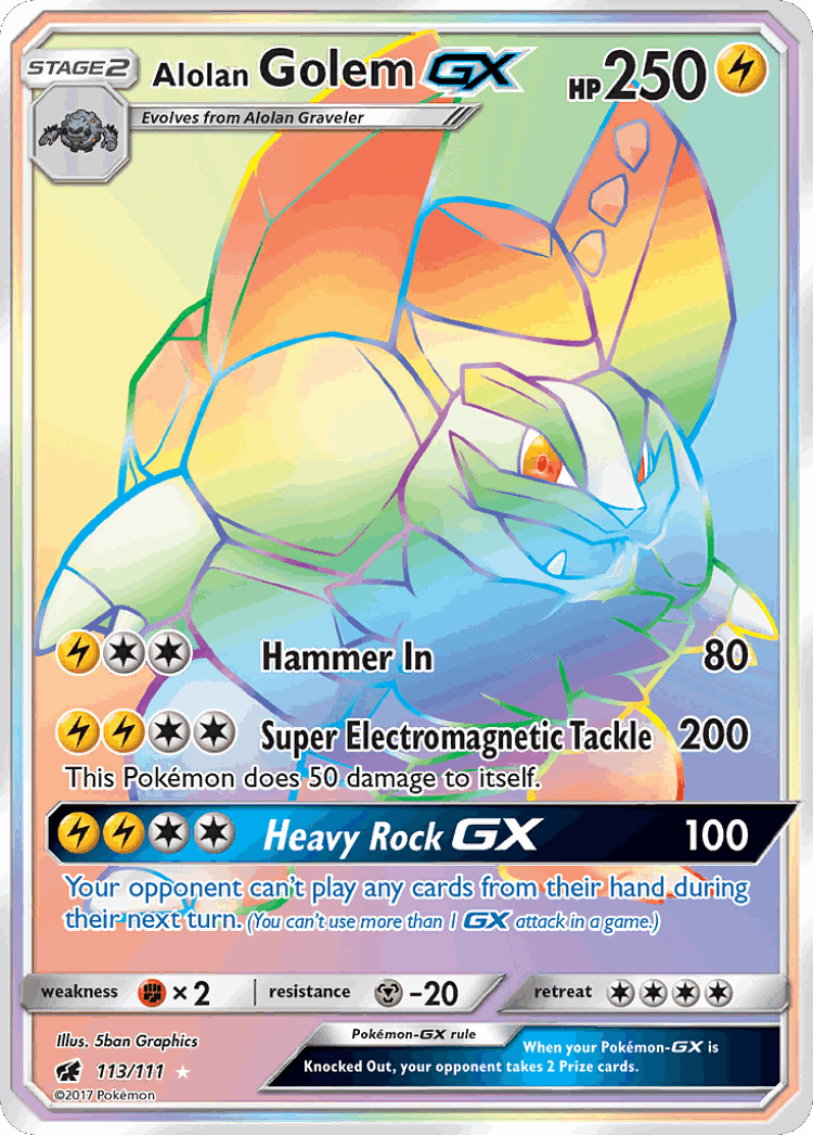 Alolan Golem-GX #113 from Crimson Invasion - Rare Rainbow - Illustrated by 5ban Graphics