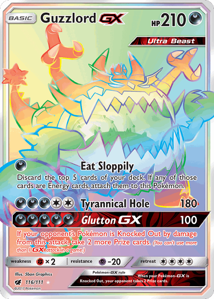 Guzzlord-GX #116 from Crimson Invasion - Rare Rainbow - Illustrated by 5ban Graphics
