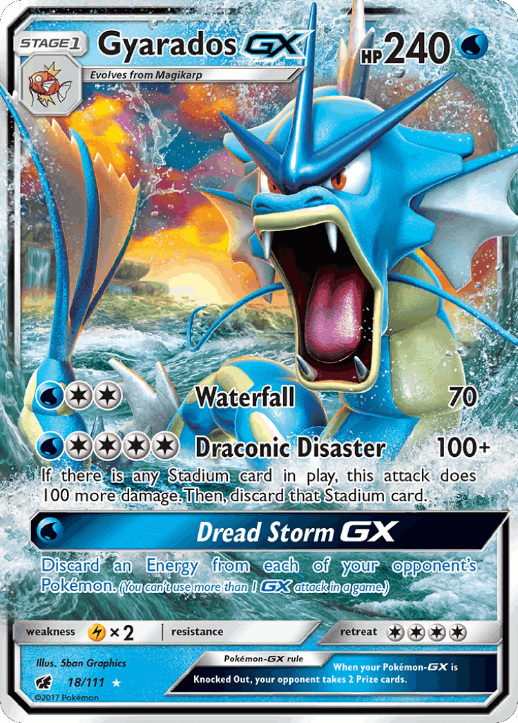 Gyarados-GX #18 from Crimson Invasion - Rare Holo GX - Illustrated by 5ban Graphics