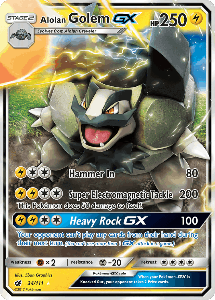 Alolan Golem-GX #34 from Crimson Invasion - Rare Holo GX - Illustrated by 5ban Graphics