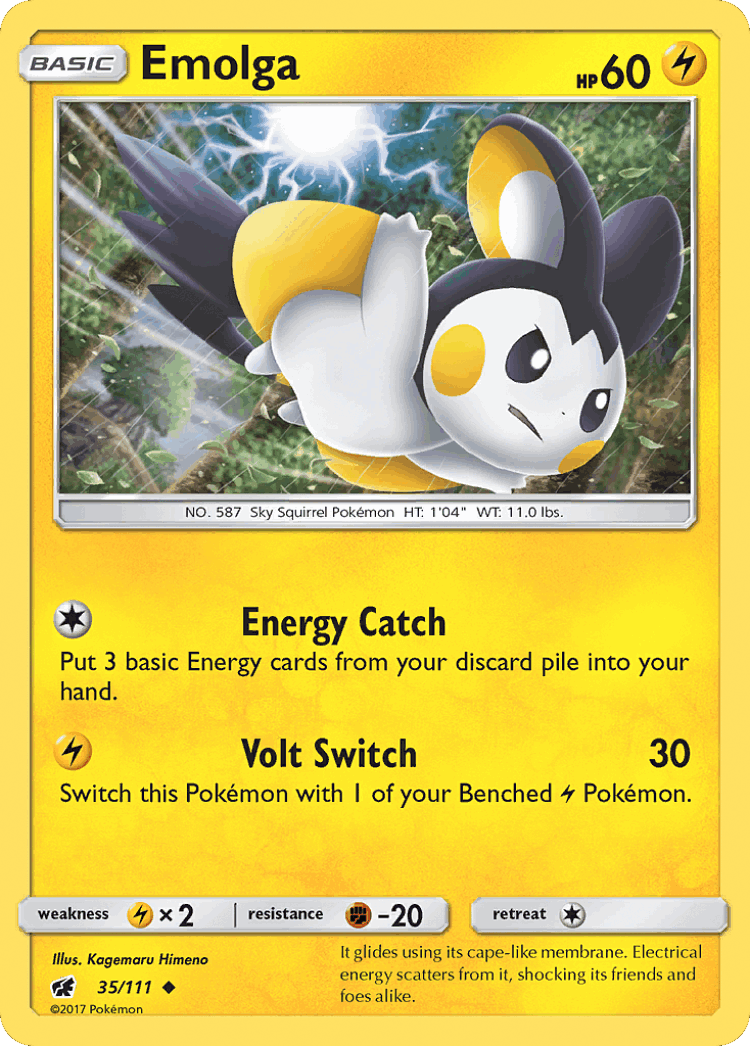 Emolga #35 from Crimson Invasion - Uncommon - Illustrated by Kagemaru Himeno