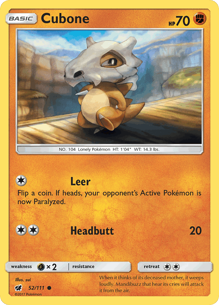Cubone #52 from Crimson Invasion - Common - Illustrated by sui