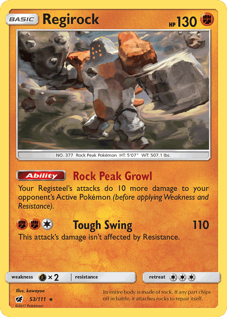 Regirock #53 from Crimson Invasion - Rare - Illustrated by kawayoo