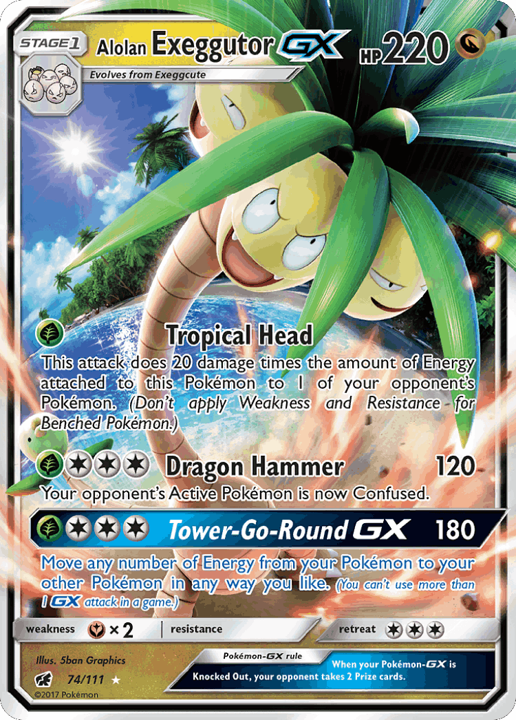 Alolan Exeggutor-GX #74 from Crimson Invasion - Rare Holo GX - Illustrated by 5ban Graphics