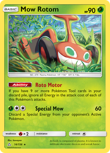 Mow Rotom #14 from Ultra Prism - Rare - Illustrated by kawayoo