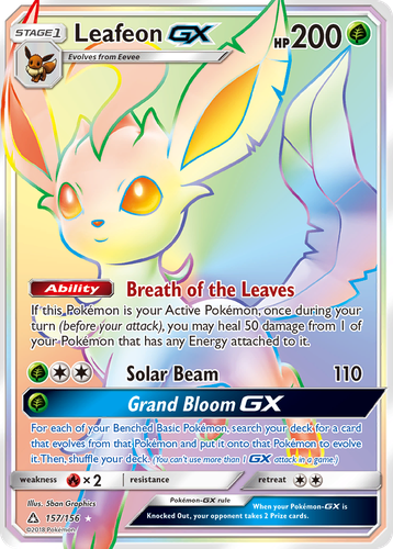 Leafeon-GX #157 from Ultra Prism - Rare Rainbow - Illustrated by 5ban Graphics