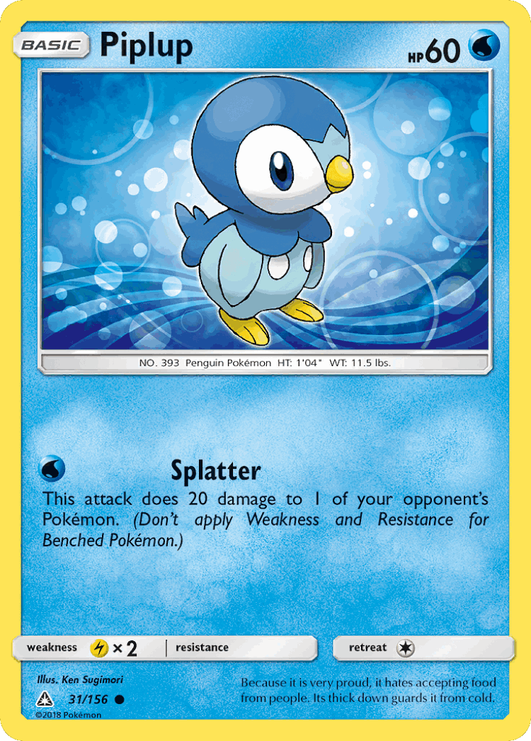 Piplup #31 from Ultra Prism - Common - Illustrated by Ken Sugimori